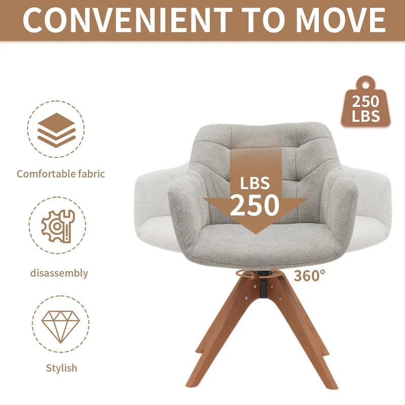 Swivel Upholstered Armchair with Oak Legs
