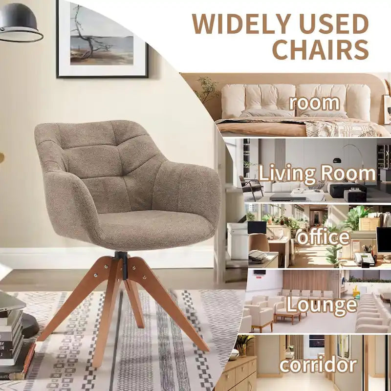 Swivel Upholstered Armchair with Oak Legs