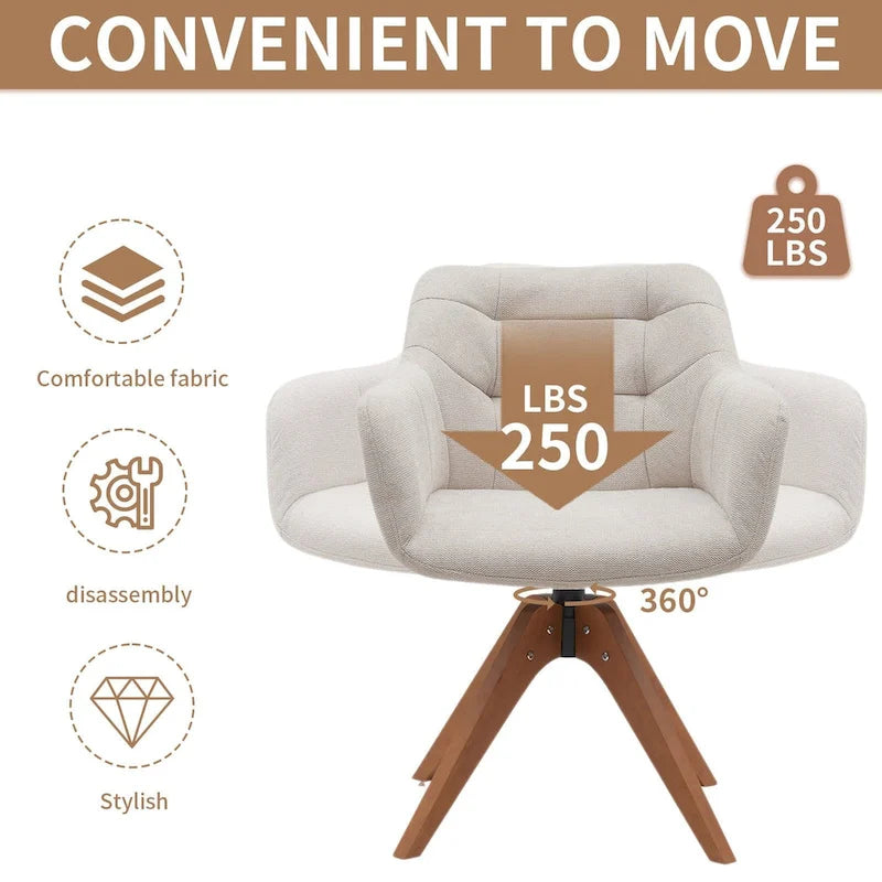 Swivel Upholstered Armchair with Oak Legs
