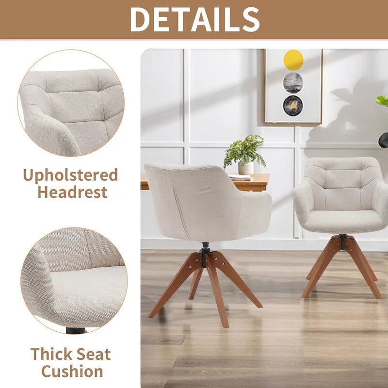 Swivel Upholstered Armchair with Oak Legs