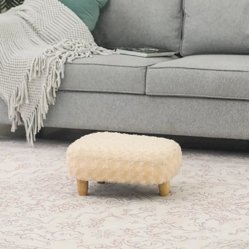 U-Shaped Upholstered Footstool with Wood Legs