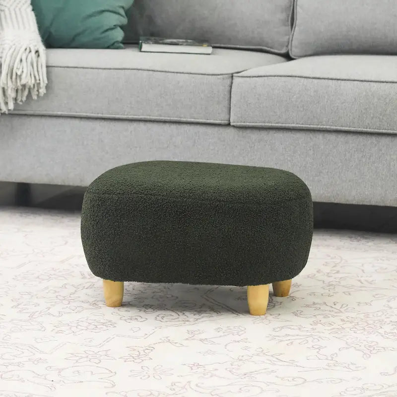 U-Shaped Upholstered Footstool with Wood Legs