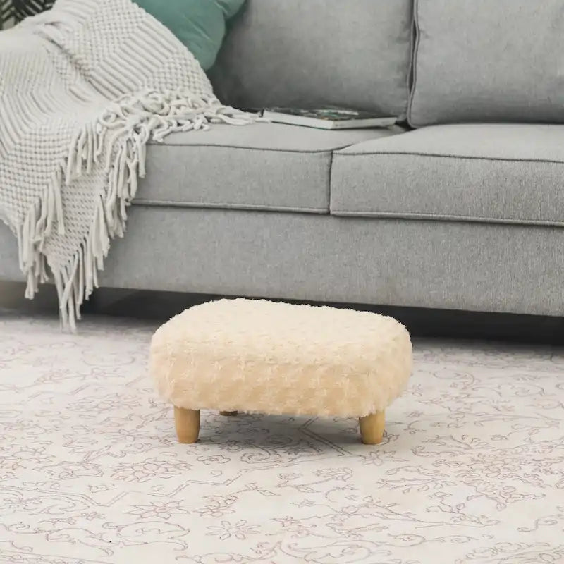 U-Shaped Upholstered Footstool with Wood Legs