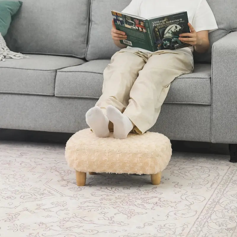 U-Shaped Upholstered Footstool with Wood Legs