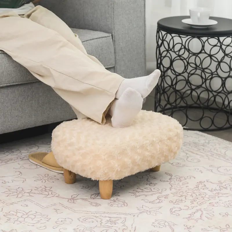 U-Shaped Upholstered Footstool with Wood Legs
