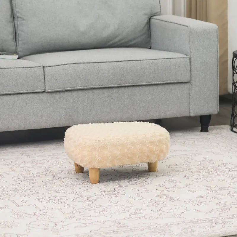 U-Shaped Upholstered Footstool with Wood Legs