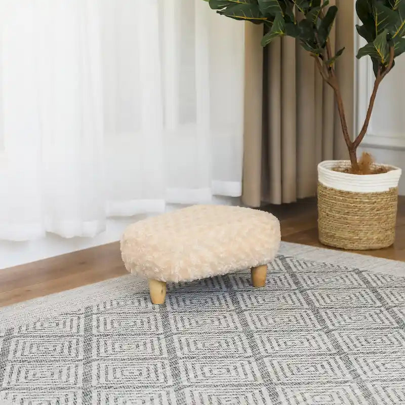 U-Shaped Upholstered Footstool with Wood Legs