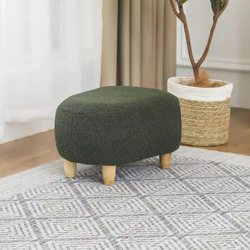 U-Shaped Upholstered Footstool with Wood Legs
