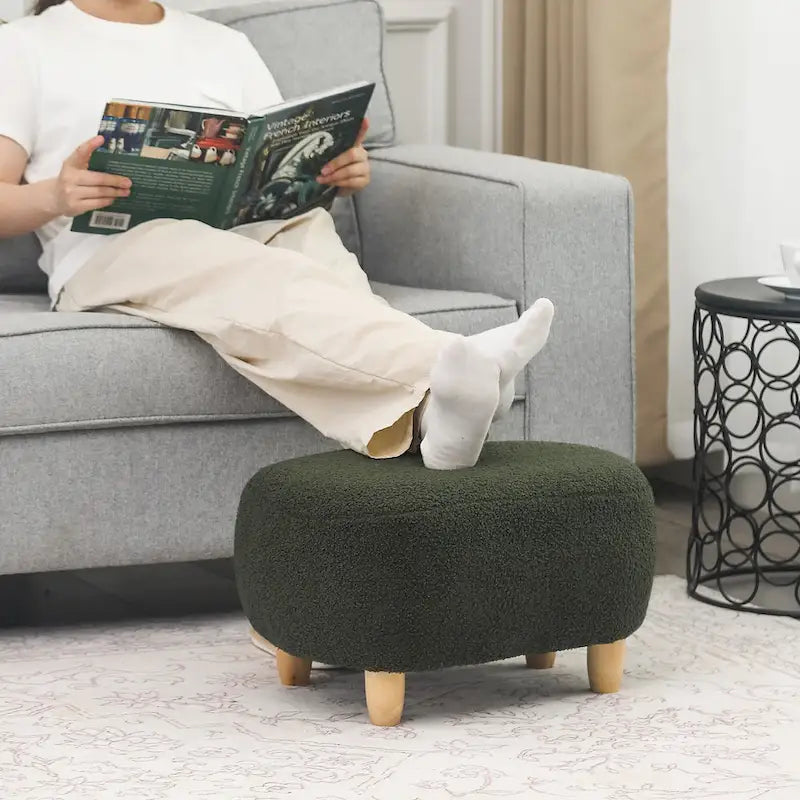 U-Shaped Upholstered Footstool with Wood Legs