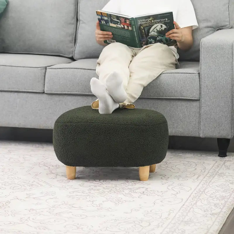 U-Shaped Upholstered Footstool with Wood Legs