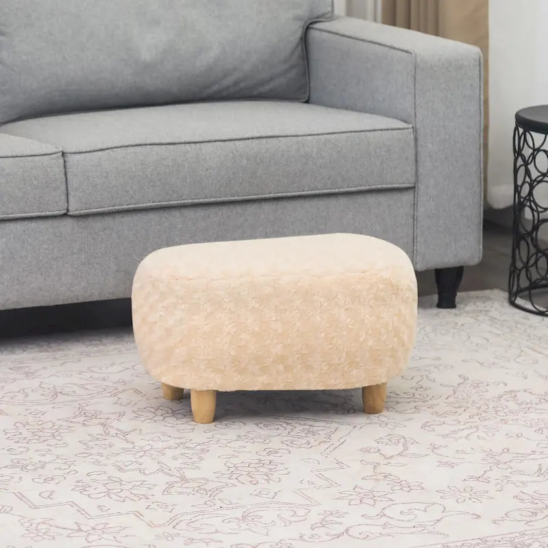 U-Shaped Upholstered Footstool with Wood Legs