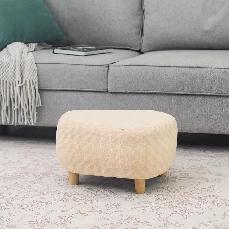 U-Shaped Upholstered Footstool with Wood Legs