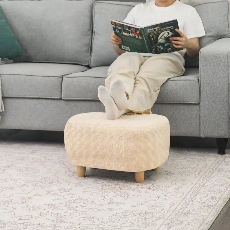 U-Shaped Upholstered Footstool with Wood Legs