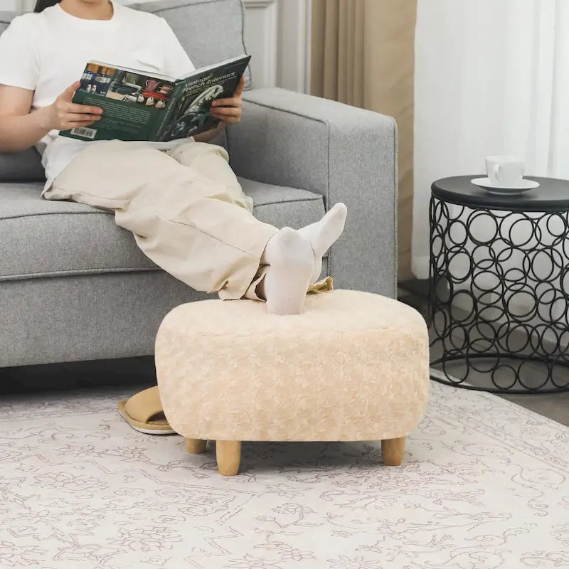 U-Shaped Upholstered Footstool with Wood Legs