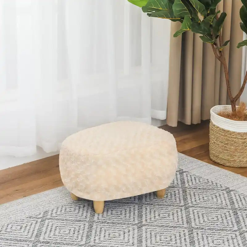 U-Shaped Upholstered Footstool with Wood Legs