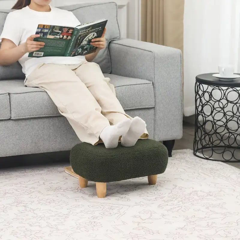 U-Shaped Upholstered Footstool with Wood Legs