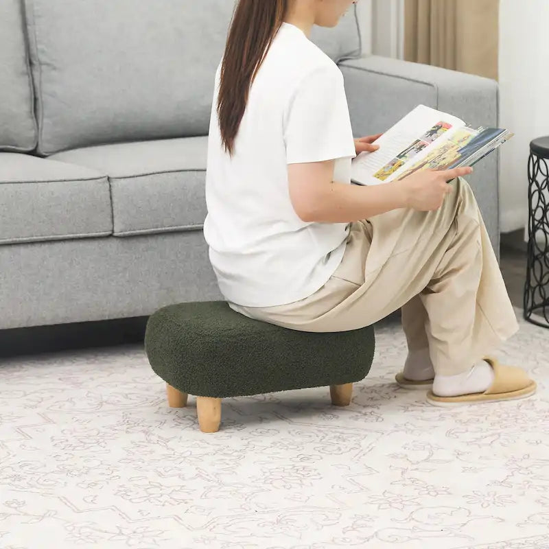U-Shaped Upholstered Footstool with Wood Legs