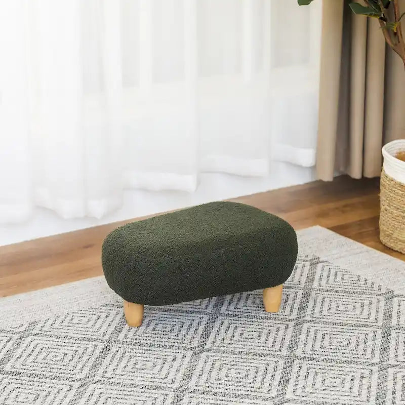 U-Shaped Upholstered Footstool with Wood Legs