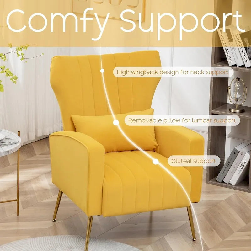 Velvet Wingback Accent Chairs with Pillows, Set of 2