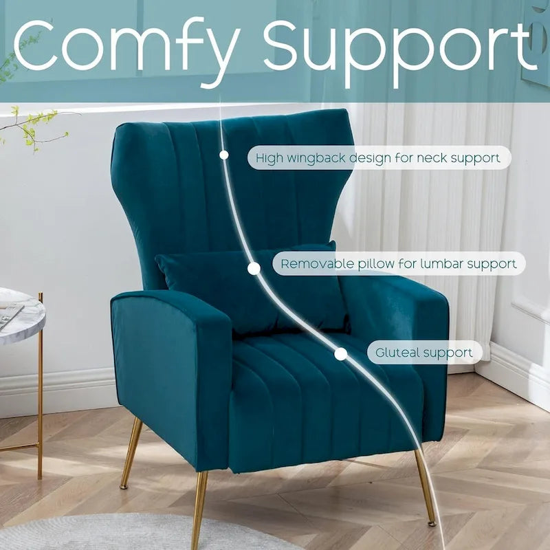 Velvet Wingback Accent Chairs with Pillows, Set of 2