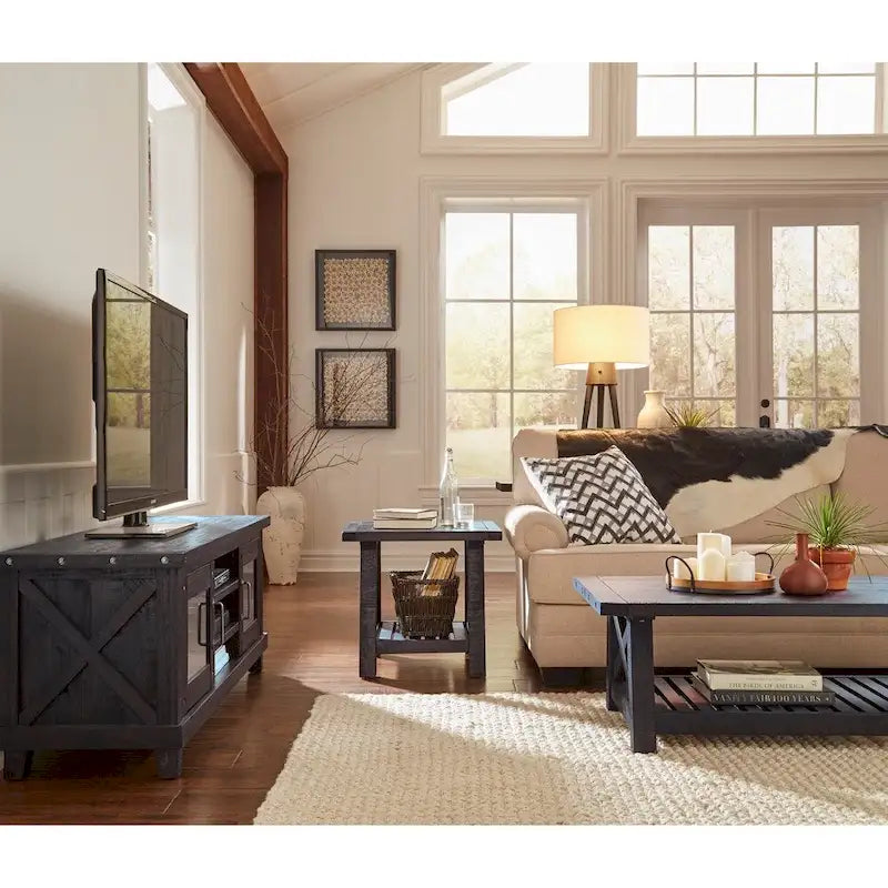 65-Inch Brown Entertainment Center with Glass Cabinets
