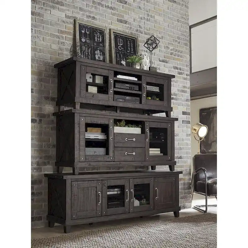 65-Inch Brown Entertainment Center with Glass Cabinets