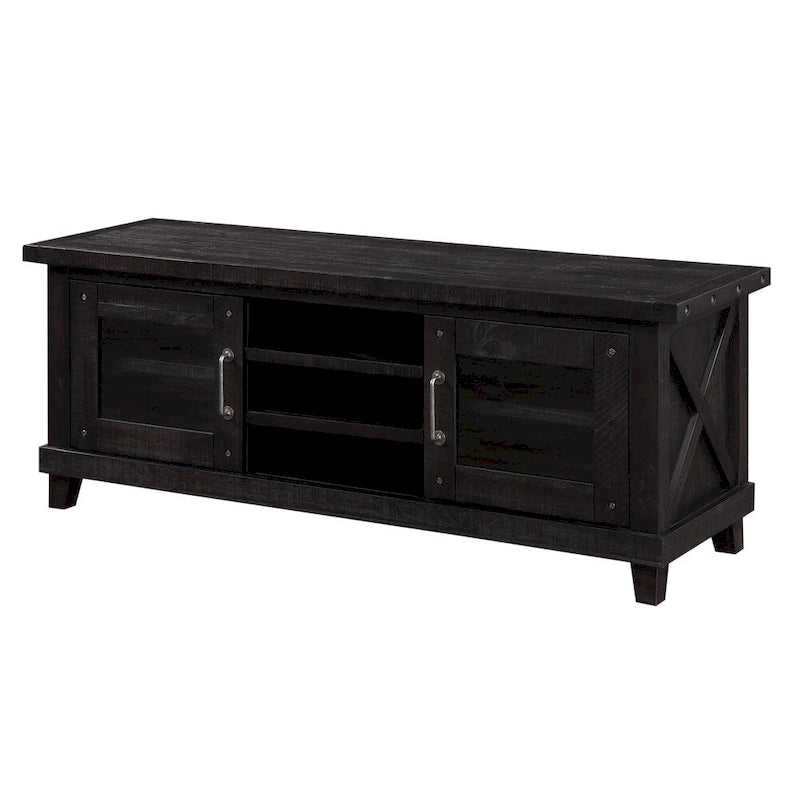 65-Inch Brown Entertainment Center with Glass Cabinets