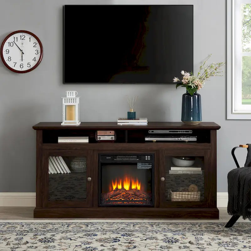 60-Inch TV Stand with 18-Inch Electric Fireplace Insert