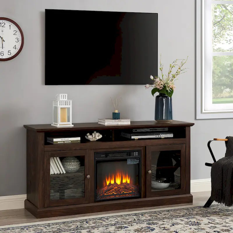 60-Inch TV Stand with 18-Inch Electric Fireplace Insert