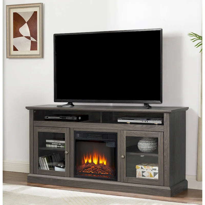 60-Inch TV Stand with 18-Inch Electric Fireplace Insert
