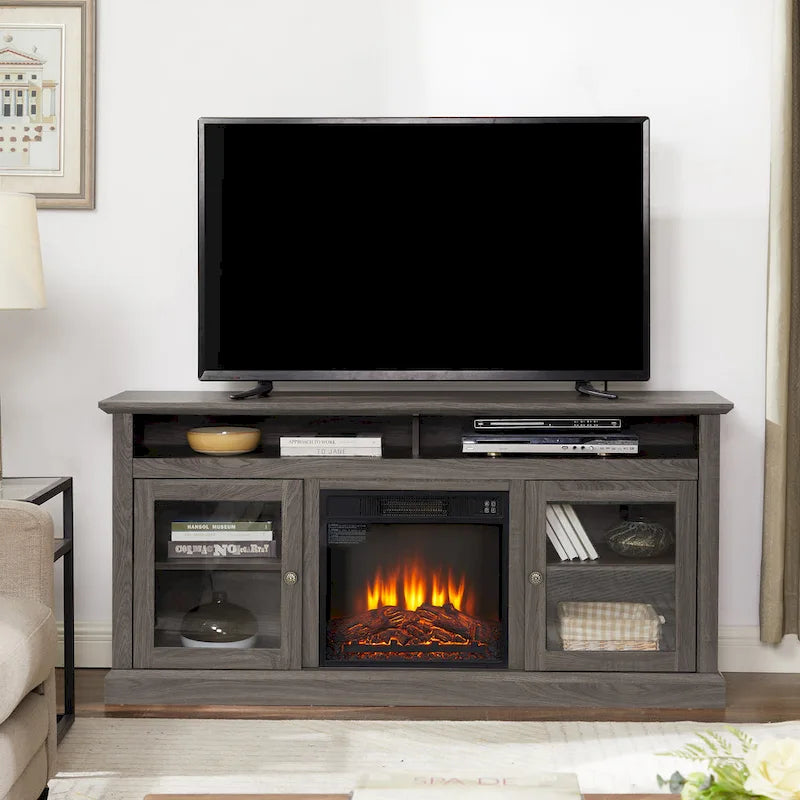 60-Inch TV Stand with 18-Inch Electric Fireplace Insert