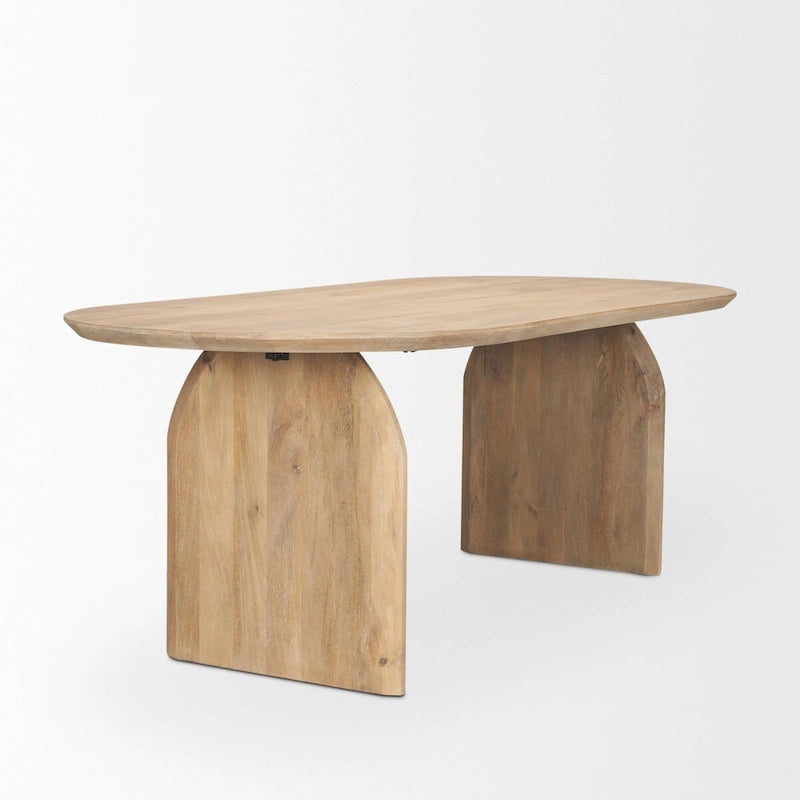 Oval Mango Wood Dining Table with Arched Legs, 86.5 Inches