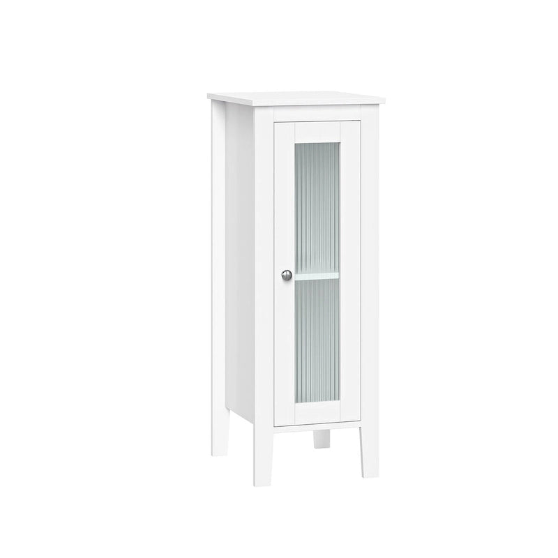 Slim White Bathroom Cabinet with Reeded Glass Door