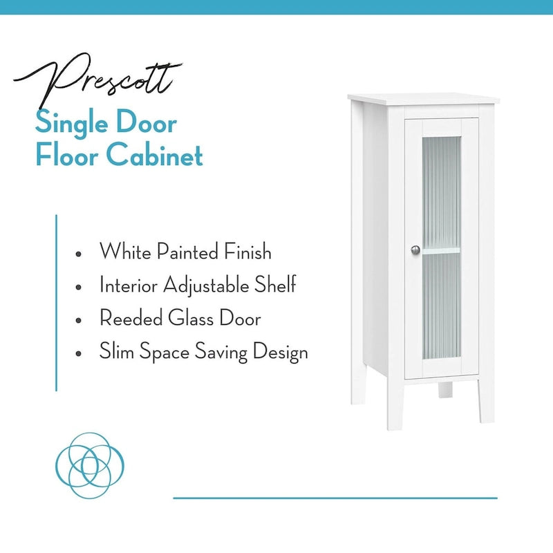 Slim White Bathroom Cabinet with Reeded Glass Door