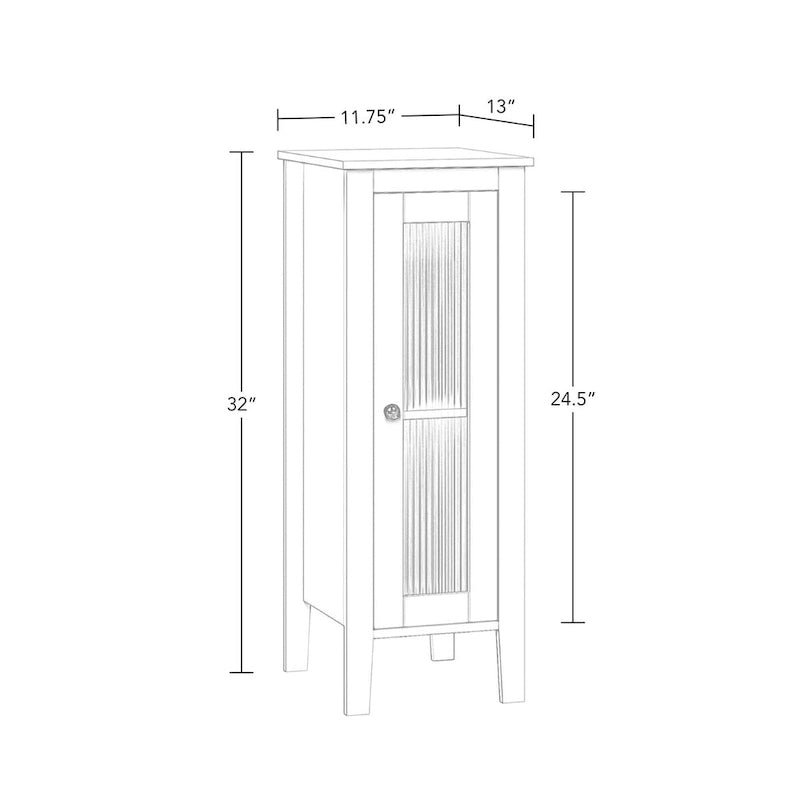 Slim White Bathroom Cabinet with Reeded Glass Door