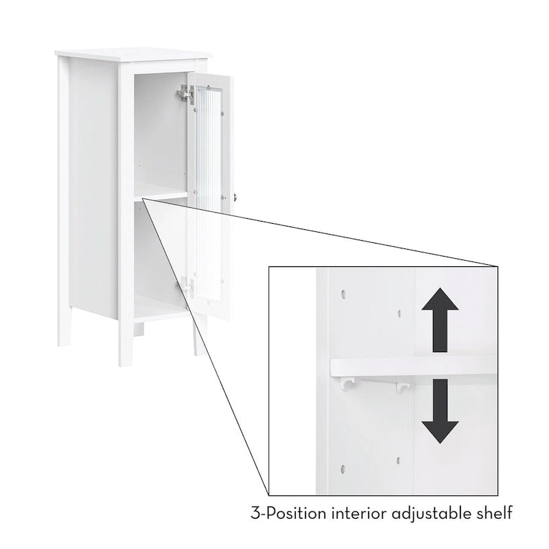 Slim White Bathroom Cabinet with Reeded Glass Door