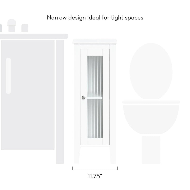 Slim White Bathroom Cabinet with Reeded Glass Door