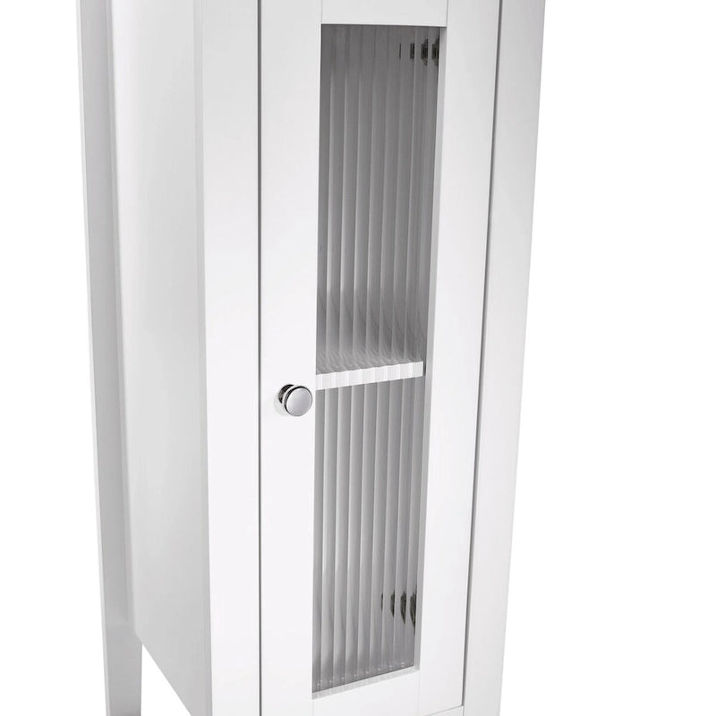 Slim White Bathroom Cabinet with Reeded Glass Door