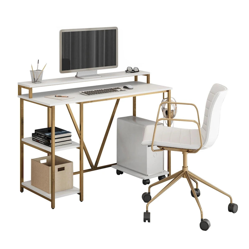 Industrial Writing Desk with Hutch, Side Shelves and CPU Caddy